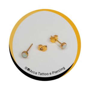 Titânio Par Brinco Pedra Opala Branca 6 mm  PVD GOLD