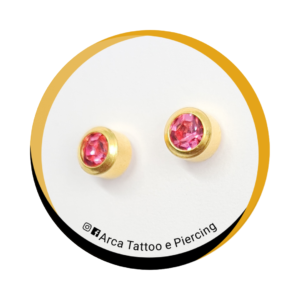 Par Brinco Ouro 24k Zircônia Rosa 3.5 mm