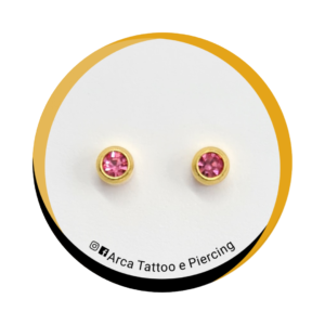 Par Brinco Ouro 24k Zircônia Rosa 2.5 mm