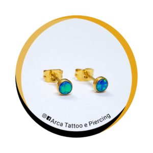 Titânio Par Brinco Pedra Opala Azul 6 mm PVD GOLD